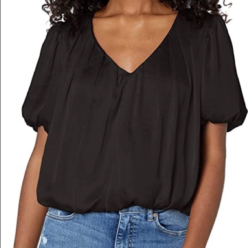 ASTR The Label Bubble Hem Short Sleeve Top Black Size Small